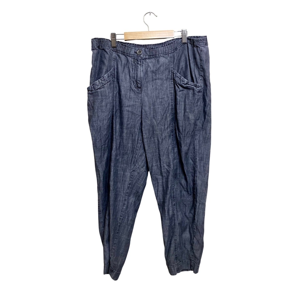 Eileen Fisher Womens Gray Chambray Tapered Ankle Pants Elastic Waist Size M